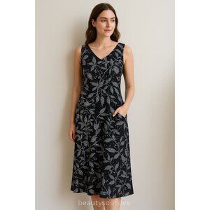 Sunny Side up women's 100% linen Tropical Floral Print Smocked waist Dress SZ XL